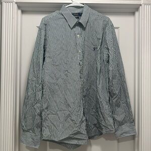 Polo Ralph Lauren - Green/White Stripe Button Down, EUC, XL Slim Fit